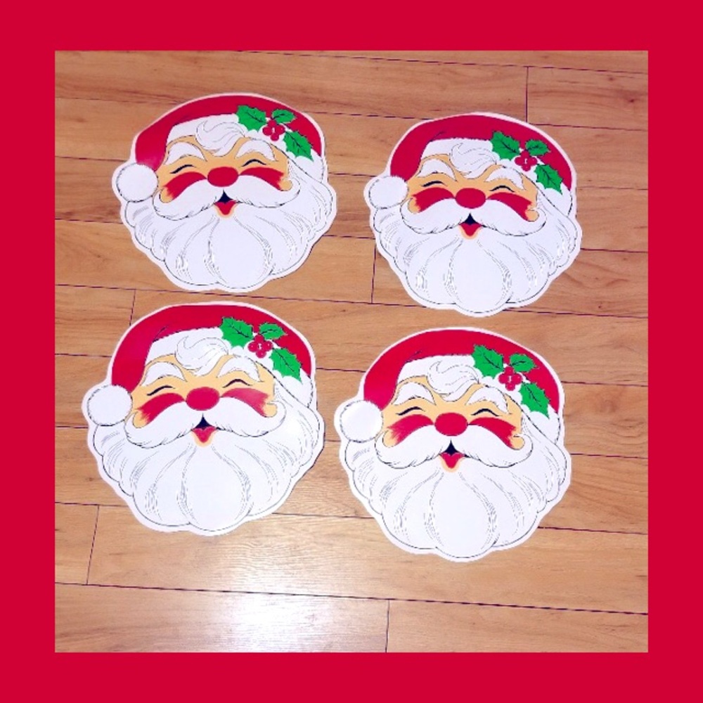 Vintage Festive Santa Claus Face Christmas Holiday Kitchen Placemats Set of 4